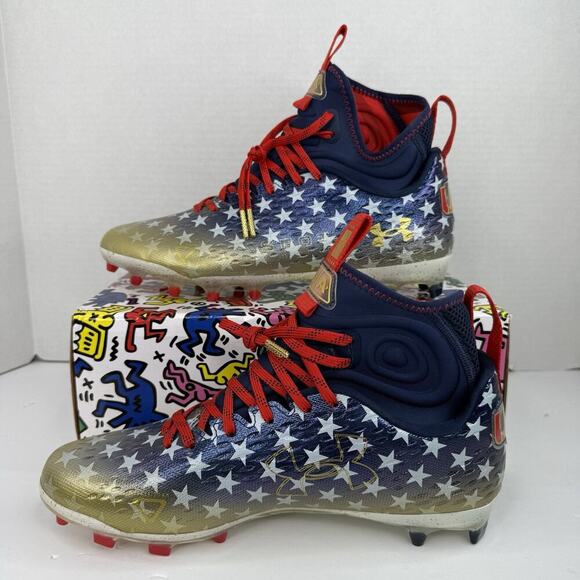 Under Armour Spotlight Lux MC LE USA Stars Men Sz 11 Football Cleats 3025366-100 - Picture 8 of 10